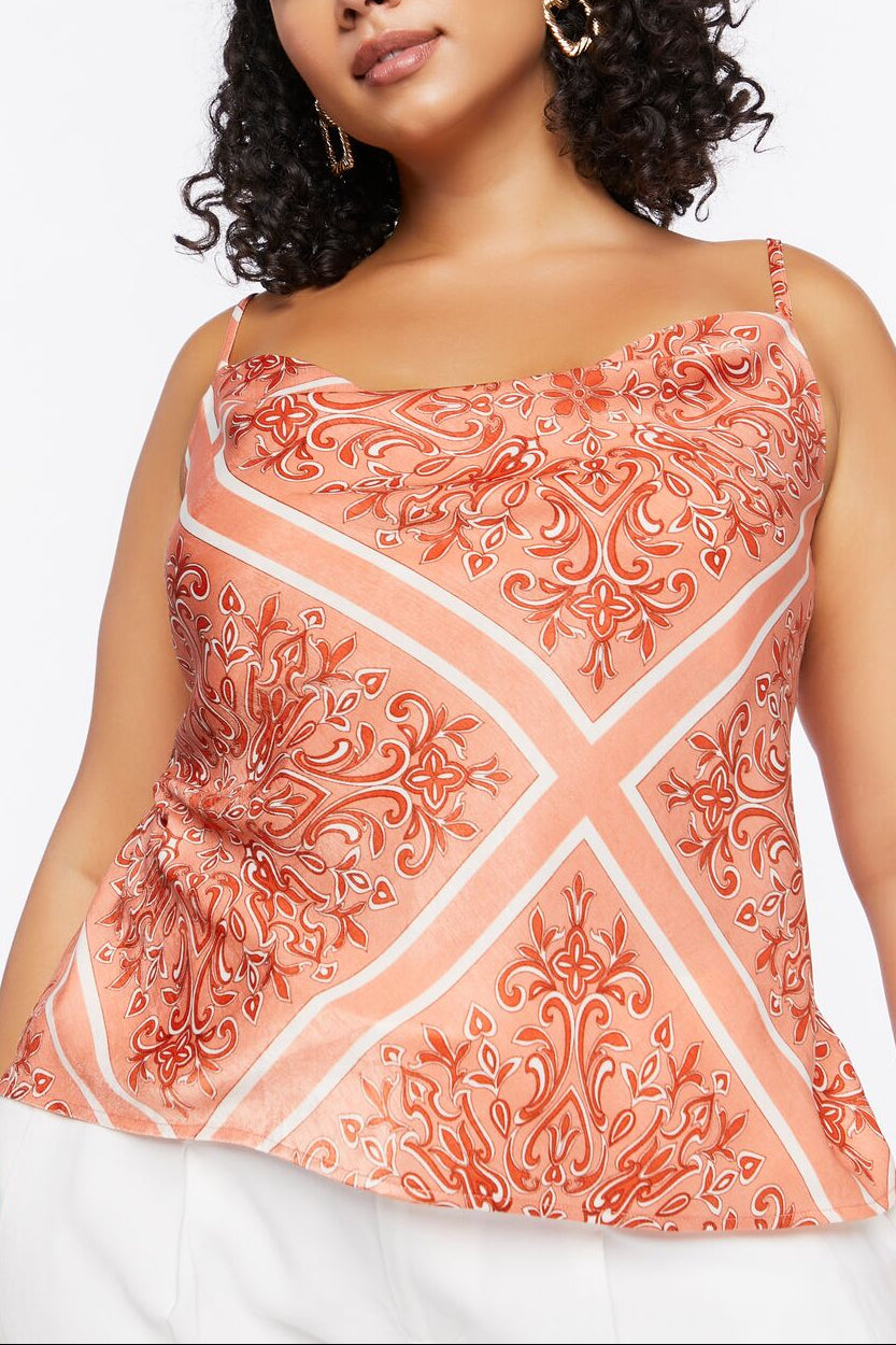  Forever 21 Plus Size Baroque Print Satin Cami - rose petal multi - Bonton