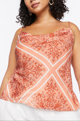 Plus Size Baroque Print Satin Cami