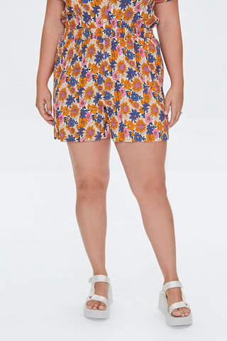 Plus Size Floral Print Shorts