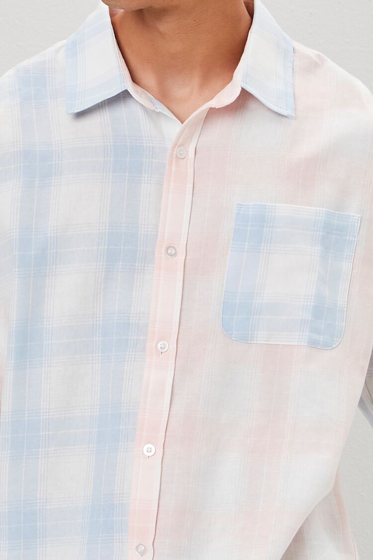  Forever 21 Reworked Plaid Button-Front Shirt - light pink blue - Bonton