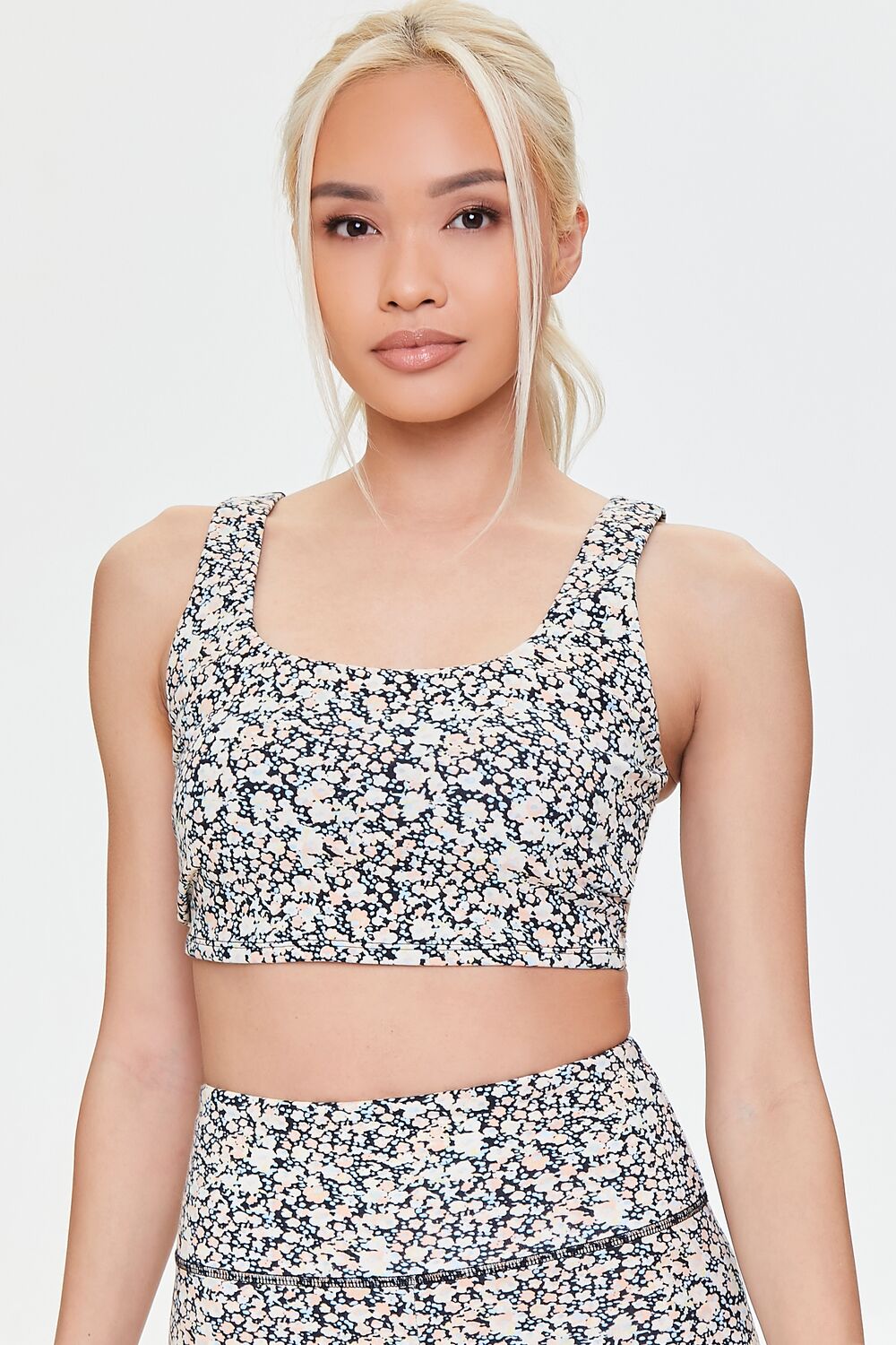  Forever 21 Ditsy Floral Longline Sports Bra - peach multi - Bonton