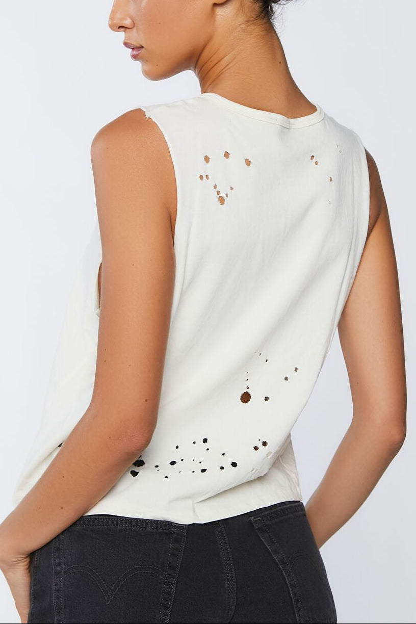  Forever 21 Distressed Muscle Tee - cream - Bonton