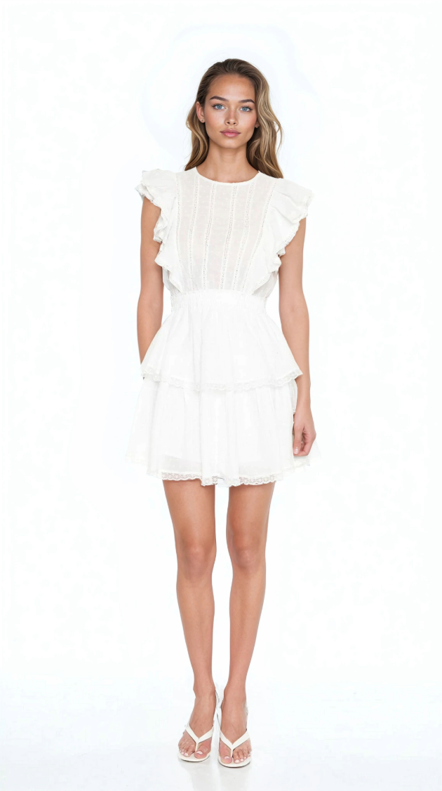  Forever 21 Clip Dot Lace Ruffled Mini Dress - white - Bonton