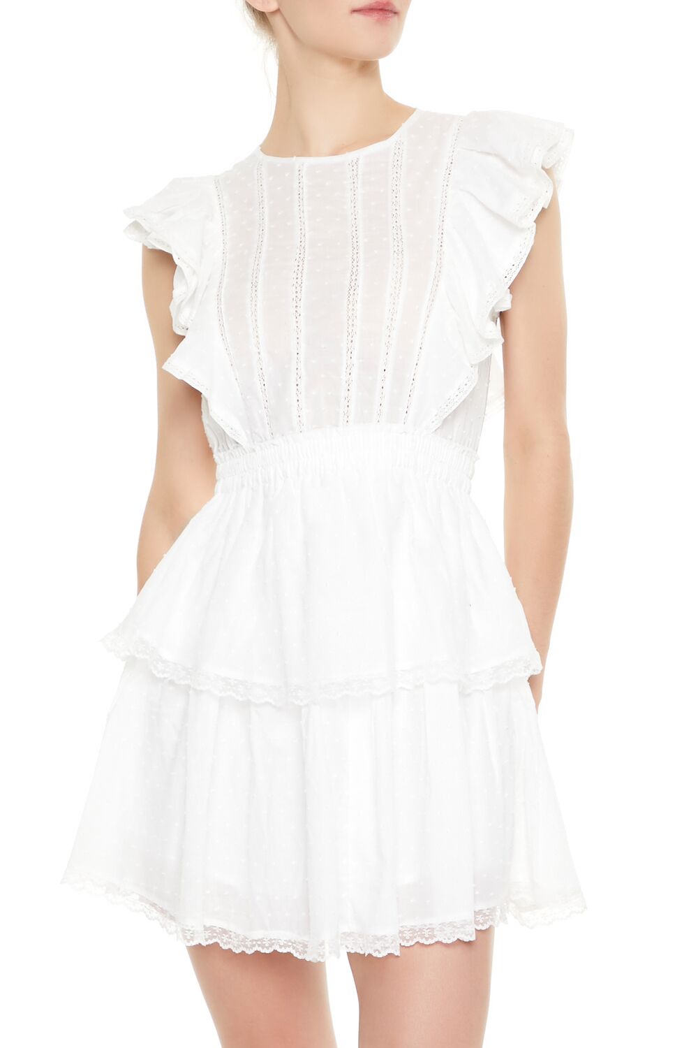  Forever 21 Clip Dot Lace Ruffled Mini Dress - white - Bonton