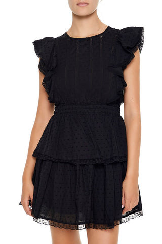 Clip Dot Lace Ruffled Mini Dress
