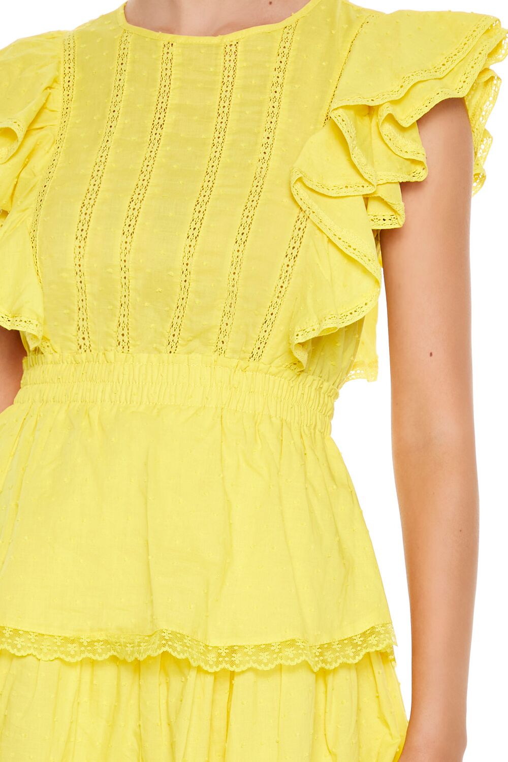  Forever 21 Clip Dot Lace Ruffled Mini Dress - white - Bonton