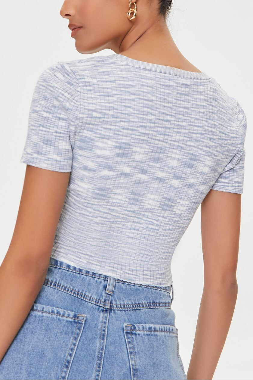  Forever 21 Marled Sweater-Knit Crop Top - blue multi - Bonton