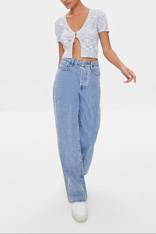 Marled Sweater-Knit Crop Top