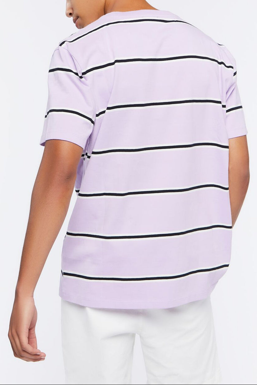  Forever 21 Striped Crew Tee - purple multi - Bonton