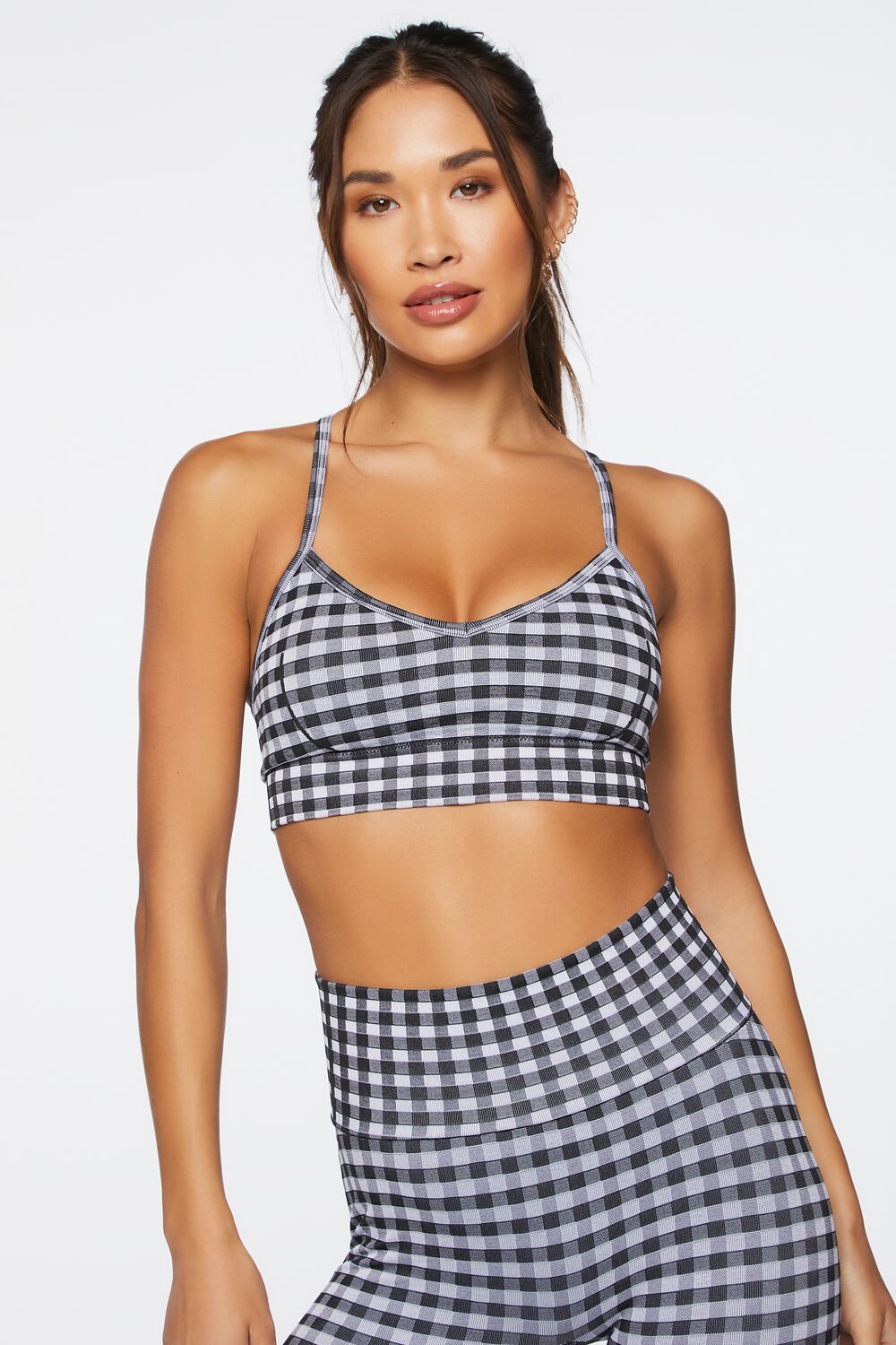  Forever 21 Seamless Gingham Sports Bra - white black - Bonton