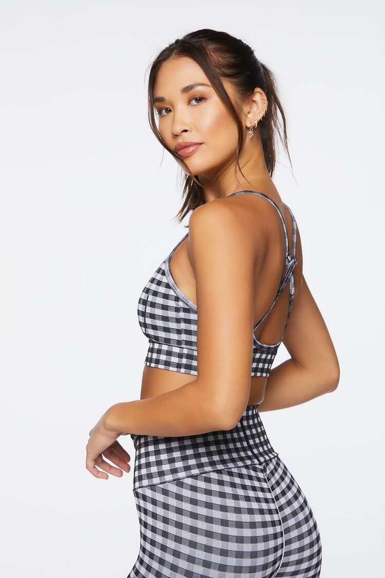  Forever 21 Seamless Gingham Sports Bra - white black - Bonton