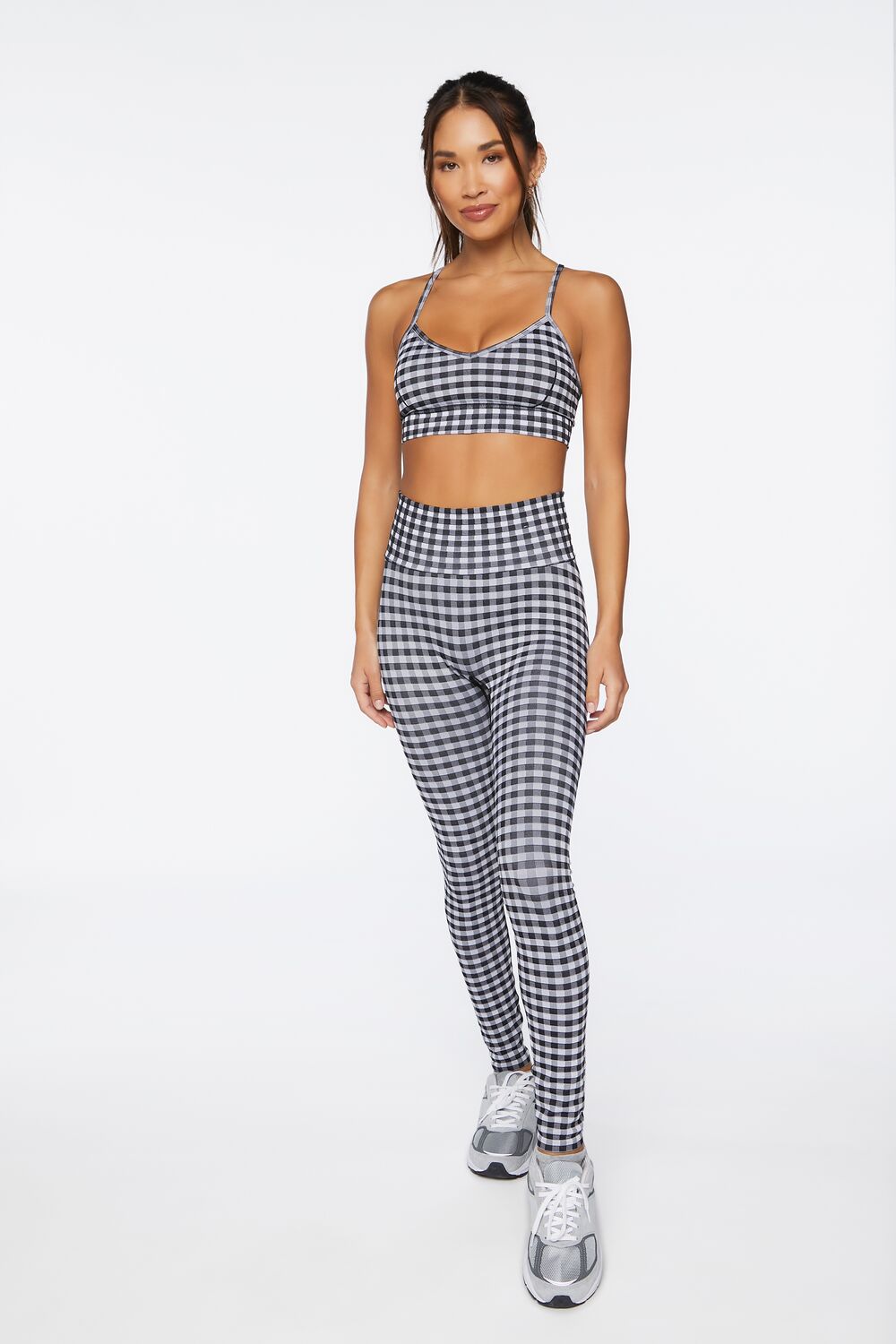  Forever 21 Seamless Gingham Sports Bra - white black - Bonton