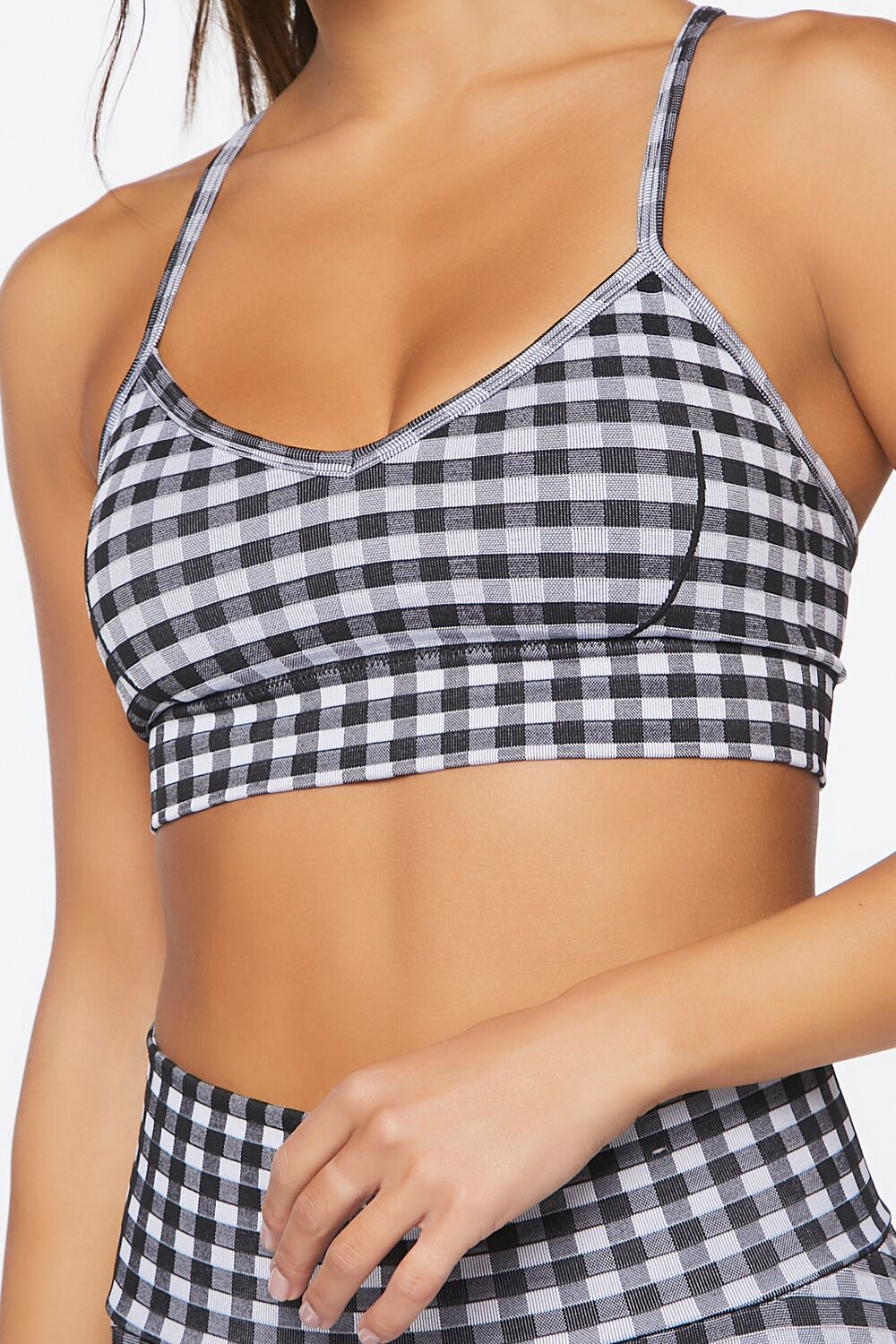  Forever 21 Seamless Gingham Sports Bra - white black - Bonton