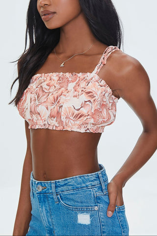 Tropical Leaf Print Cropped Cami