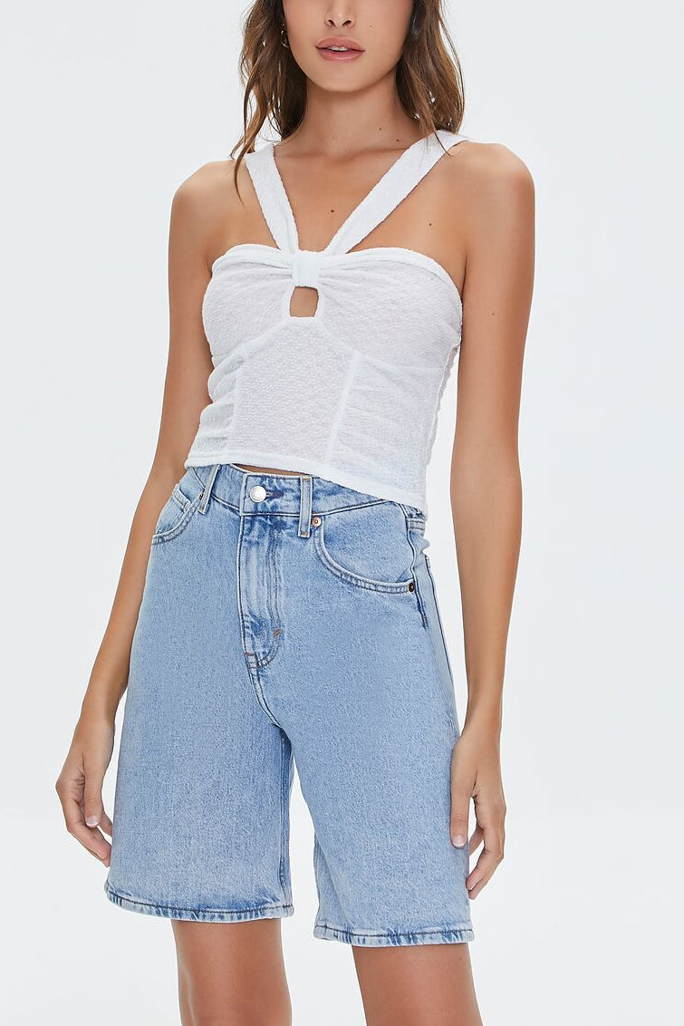  Forever 21 V-Strap Cutout Crop Top - white - Bonton