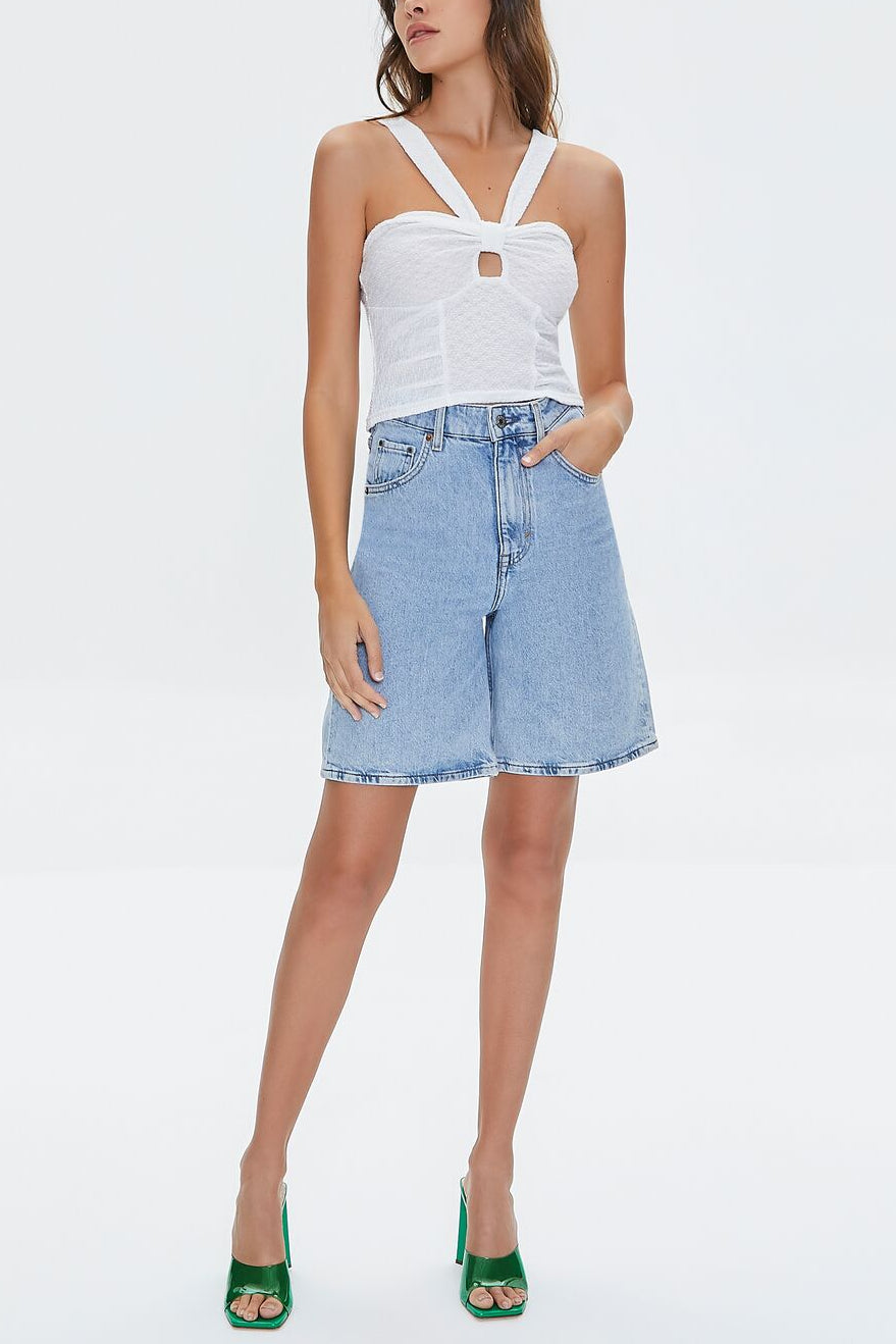  Forever 21 V-Strap Cutout Crop Top - white - Bonton