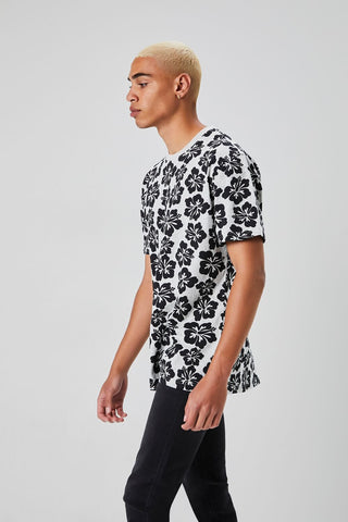 Tropical Floral Print Crew Neck Tee