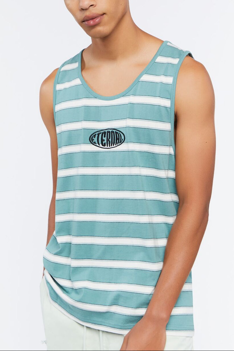  Forever 21 Embroidered Eternal Tank Top - green white - Bonton