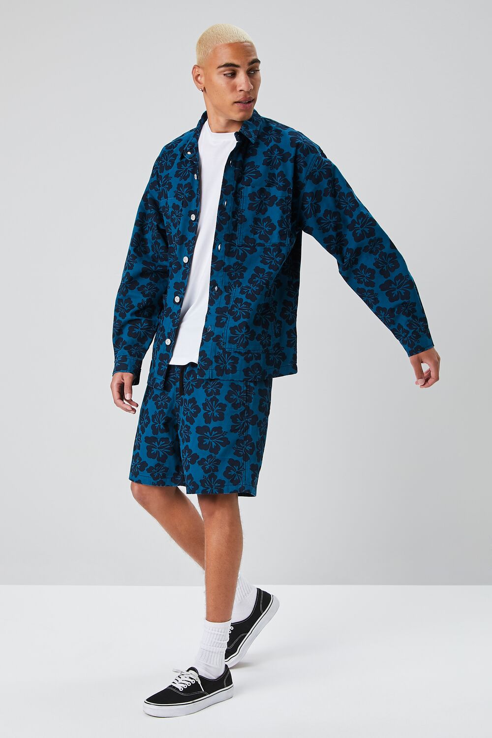  Forever 21 Tropical Floral Print Jacket - blue-black-swatch - Bonton