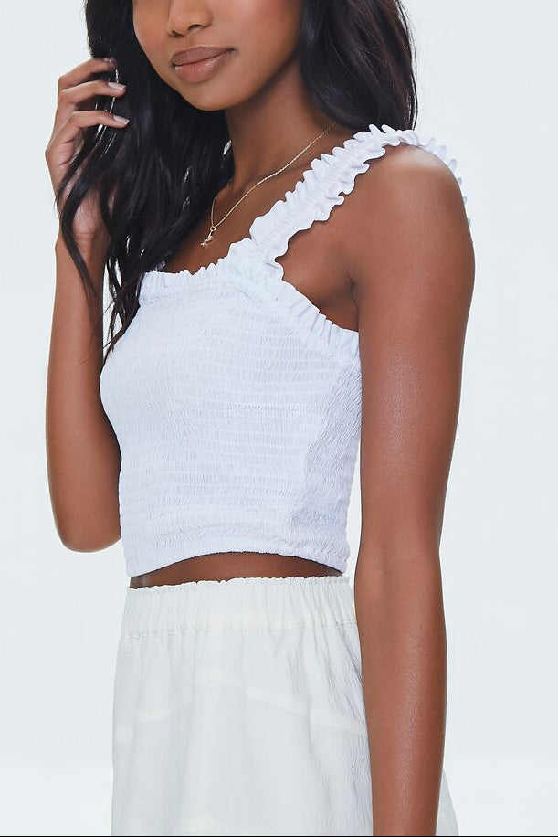 Forever 21 Smocked Ruffled Cropped Tank Top - black - Bonton