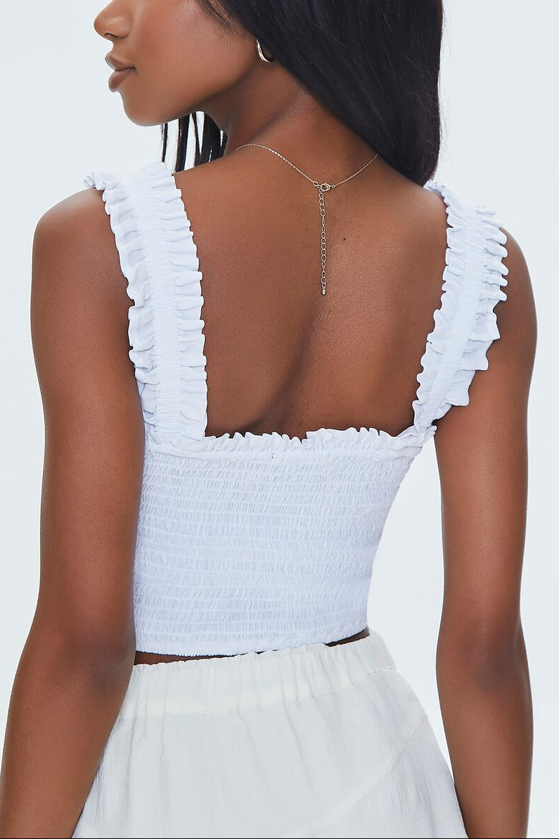  Forever 21 Smocked Ruffled Cropped Tank Top - black - Bonton