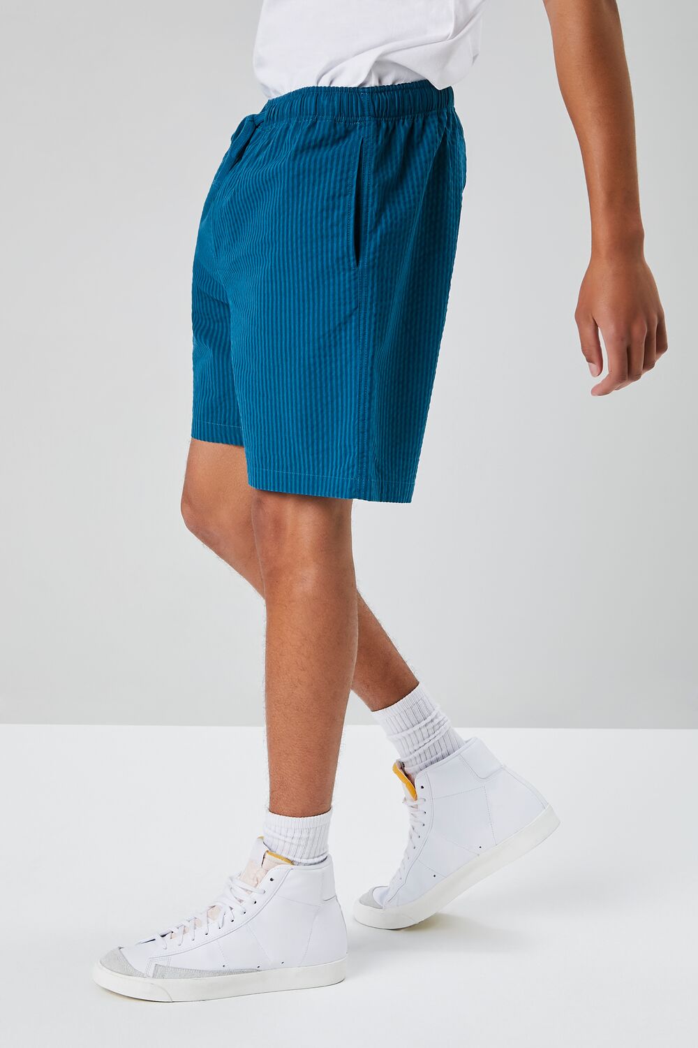  Forever 21 Seersucker Drawstring Shorts - dark-blue - Bonton