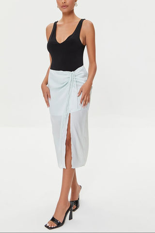 Satin Ruched Drawstring Skirt