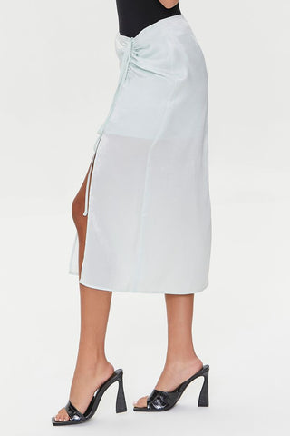 Satin Ruched Drawstring Skirt