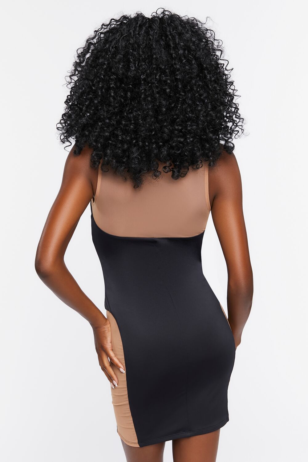  Forever 21 Mesh Panel Mini Dress - black-nude - Bonton