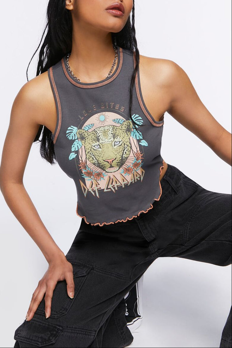  Forever 21 Def Leppard Graphic Tank Top - grey multi - Bonton
