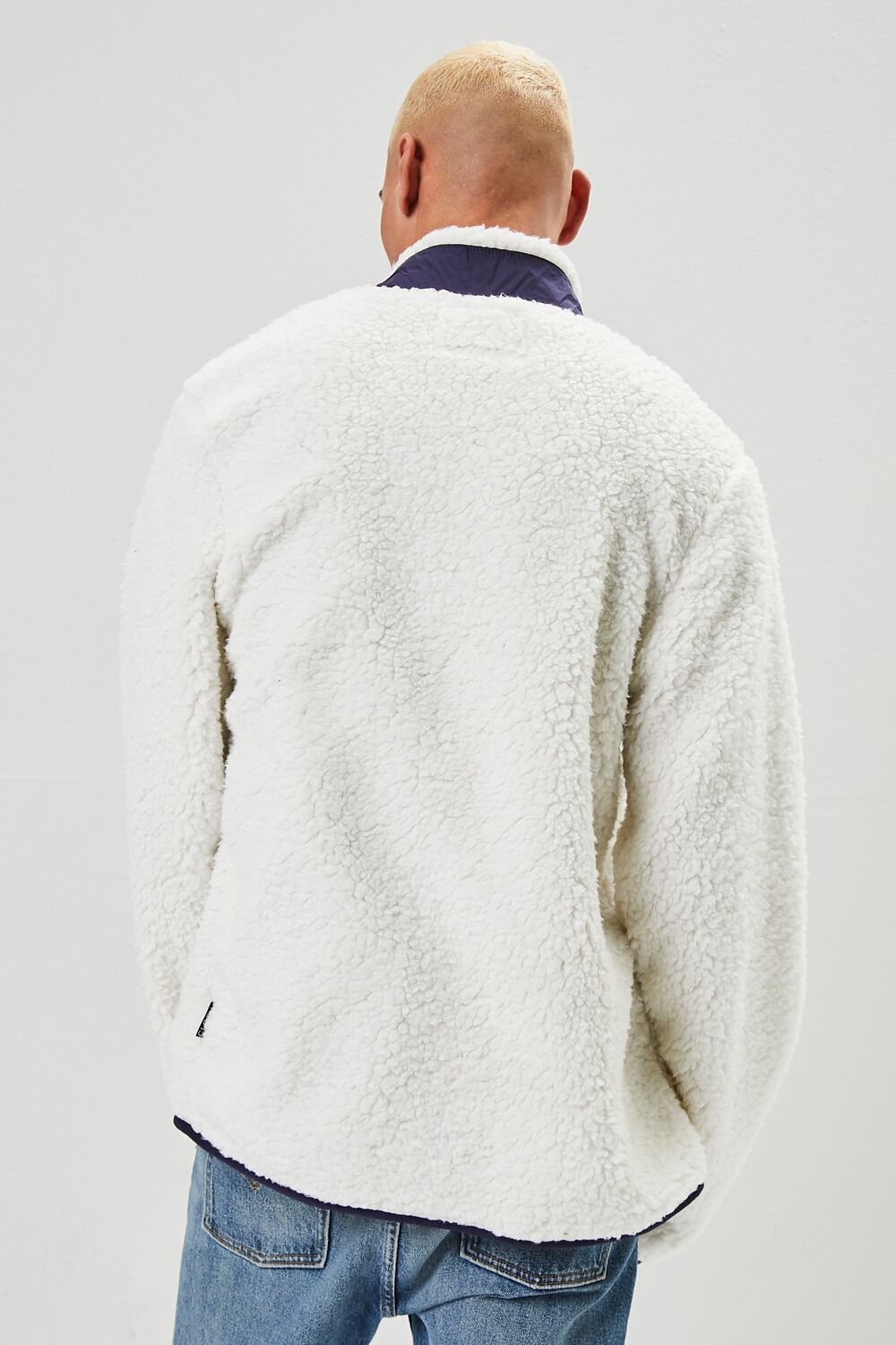  Forever 21 Faux Shearling Zip-Up Jacket - white - Bonton