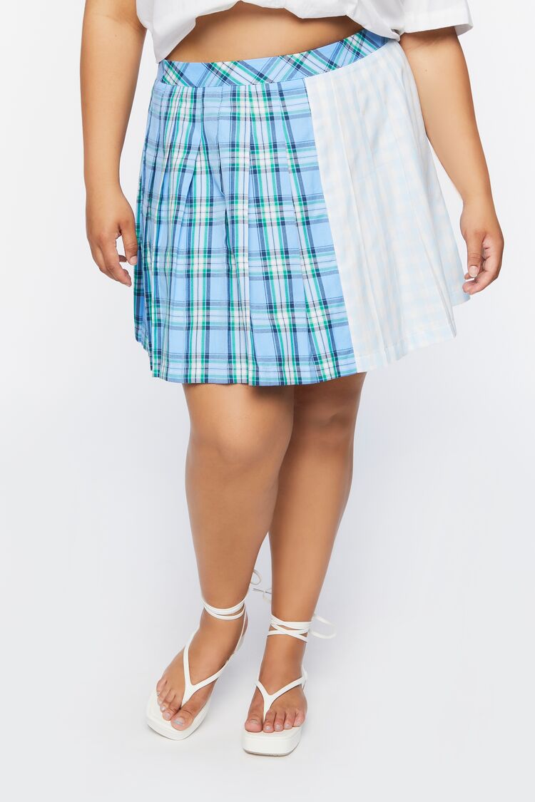  Forever 21 Plus Size Reworked Plaid Mini Skirt - blue-multi - Bonton