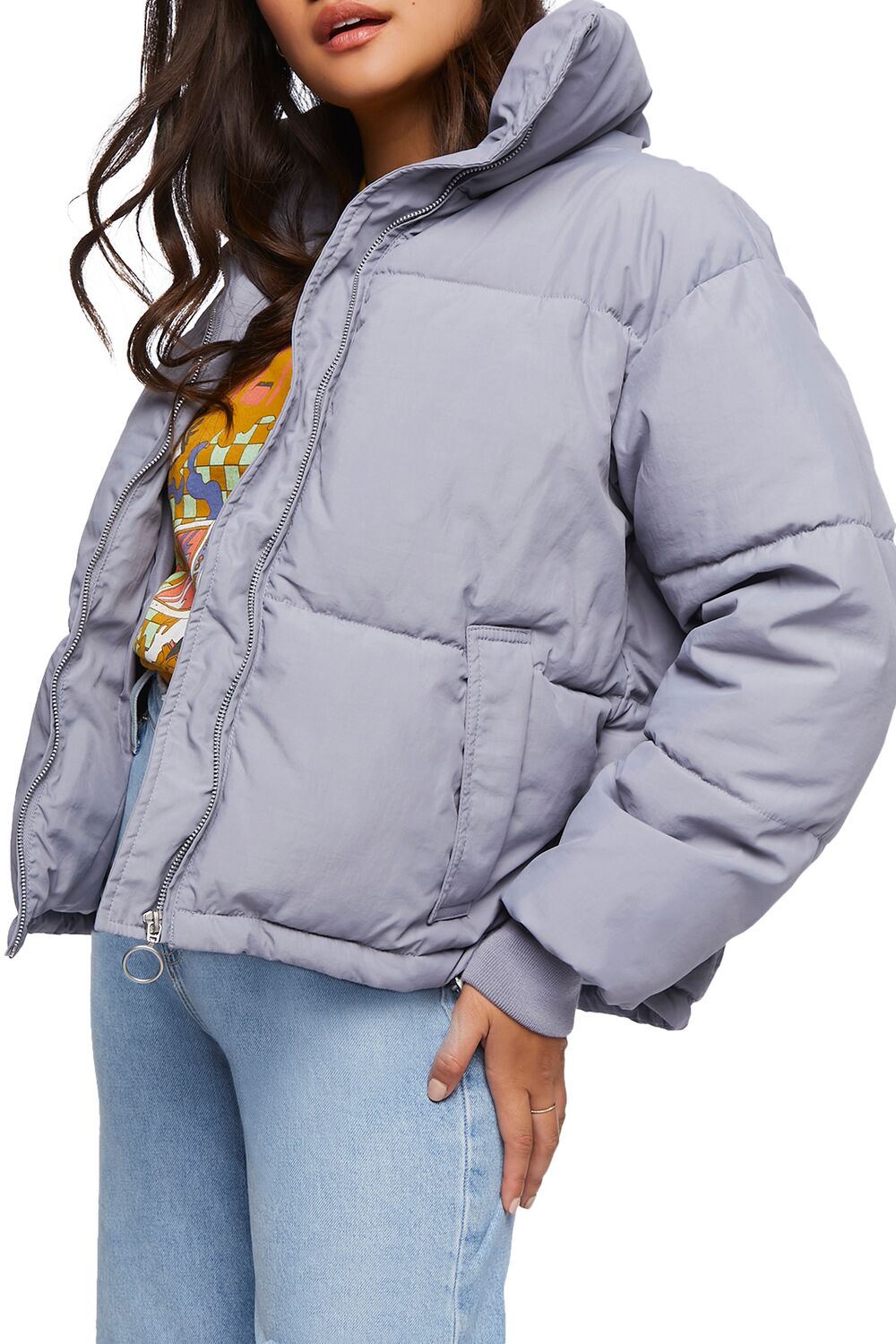  Forever 21 Quilted Puffer Jacket - pewter-swatch - Bonton