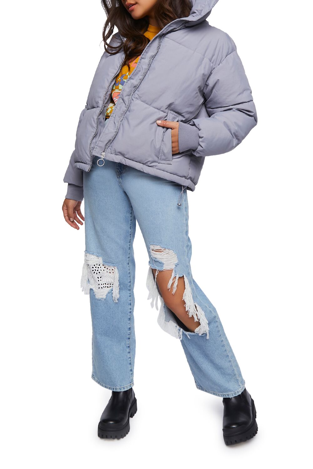  Forever 21 Quilted Puffer Jacket - pewter-swatch - Bonton