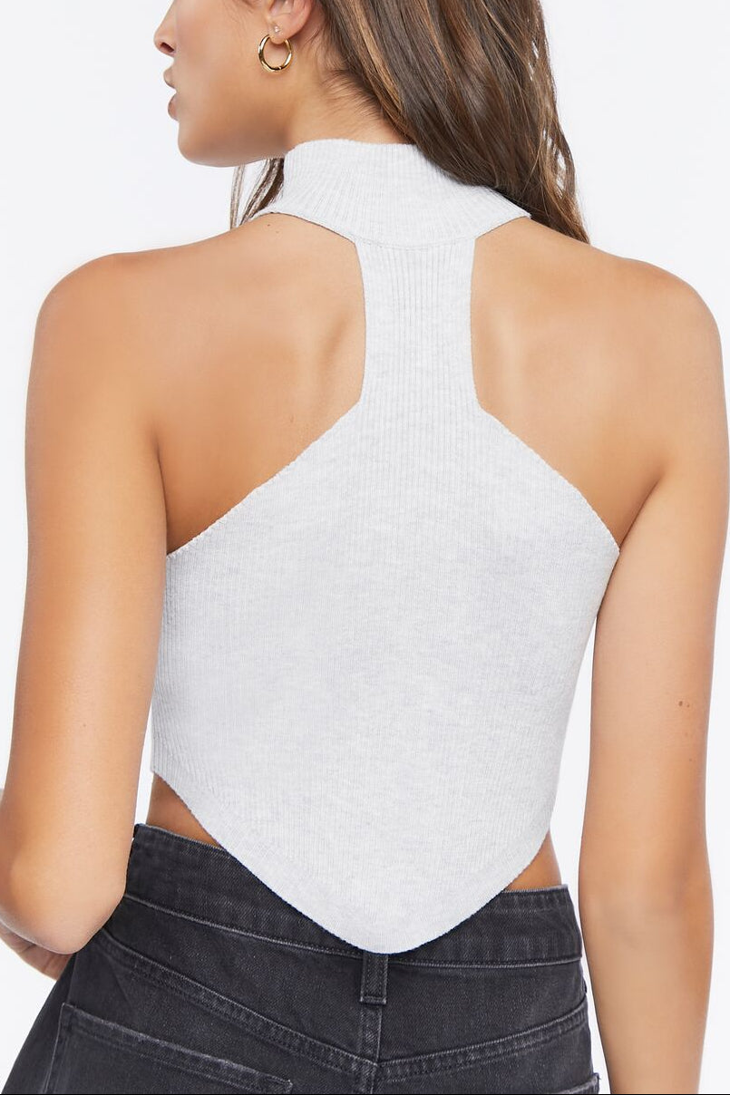  Forever 21 Sweater-Knit Mock Neck Crop Top - grey - Bonton
