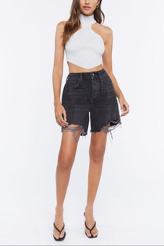 Sweater-Knit Mock Neck Crop Top