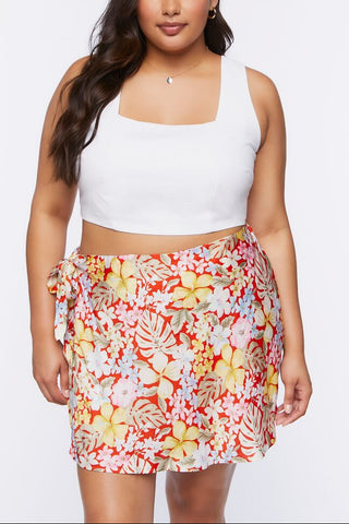 Plus Size Tropical Floral Print Mini Skirt