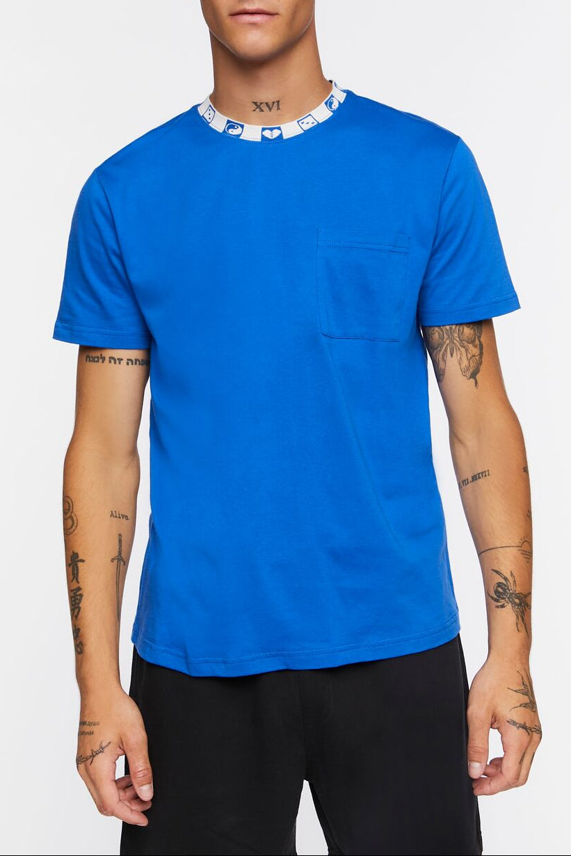  Forever 21 Graphic-Trim Crew Tee - blue white - Bonton