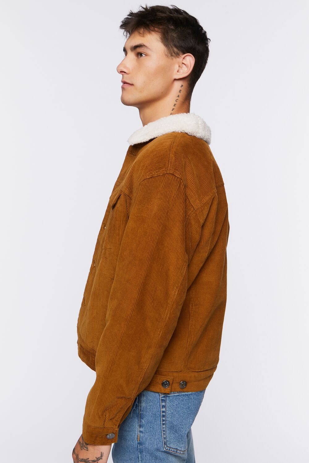  Forever 21 Corduroy Faux Shearling Trucker Jacket - tan-cream-swatch - Bonton