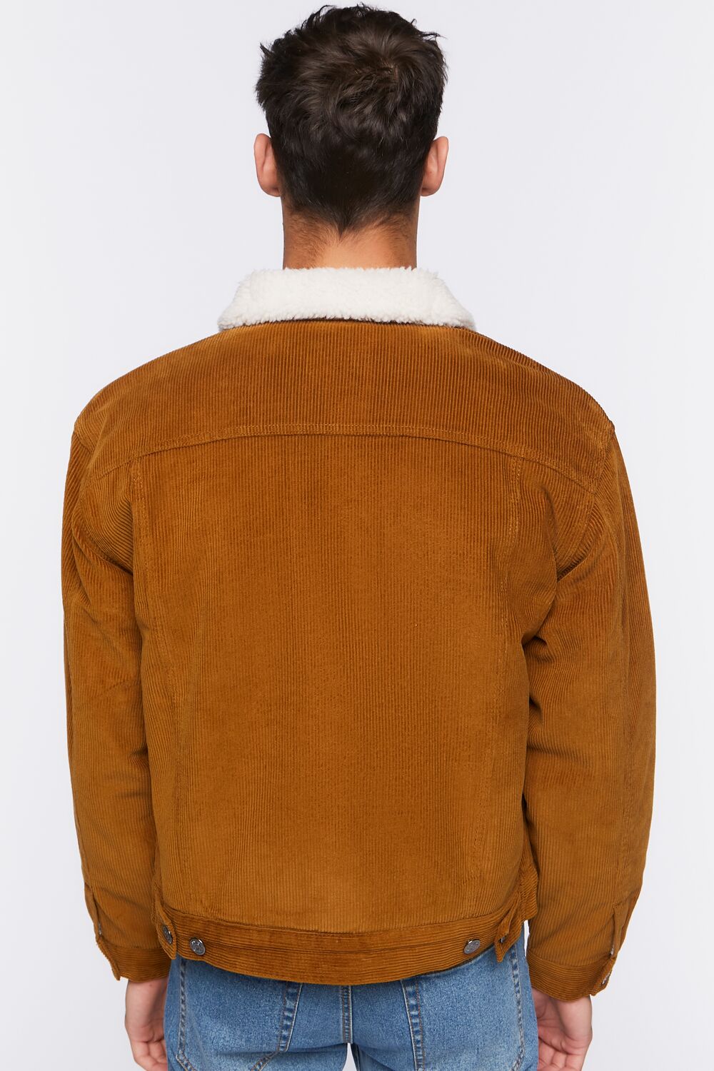  Forever 21 Corduroy Faux Shearling Trucker Jacket - tan-cream-swatch - Bonton