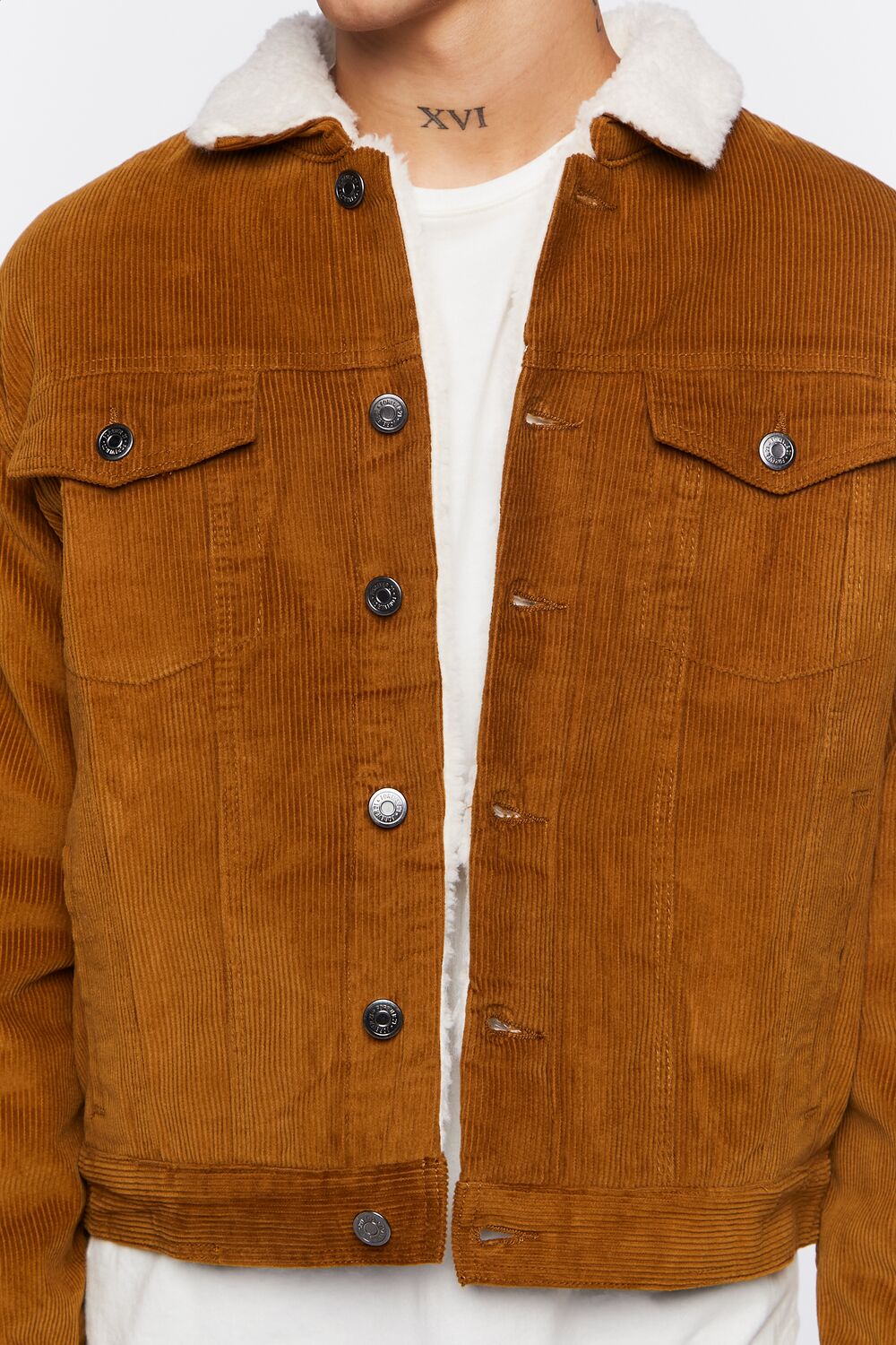  Forever 21 Corduroy Faux Shearling Trucker Jacket - tan-cream-swatch - Bonton