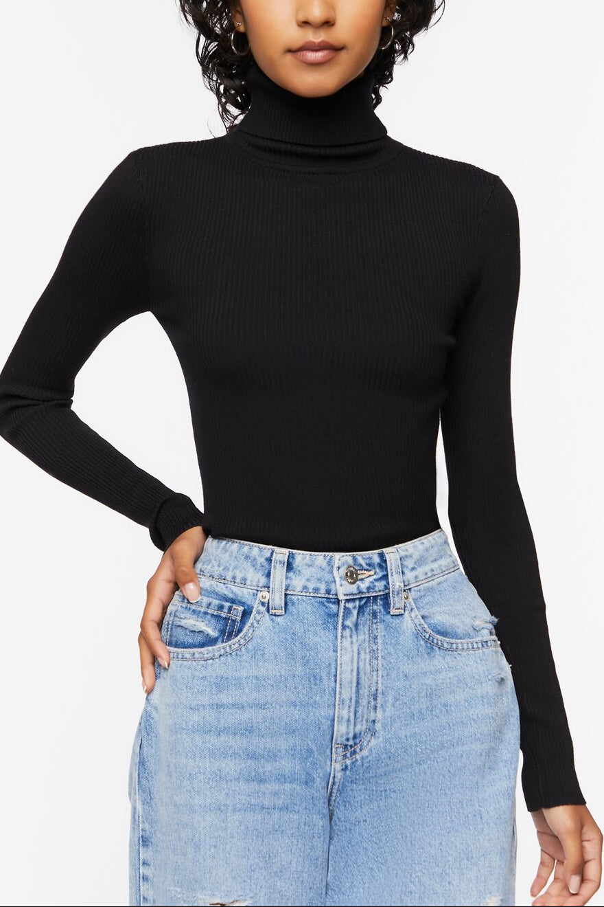  Forever 21 Ribbed Turtleneck Sweater-Knit Top - grey - Bonton