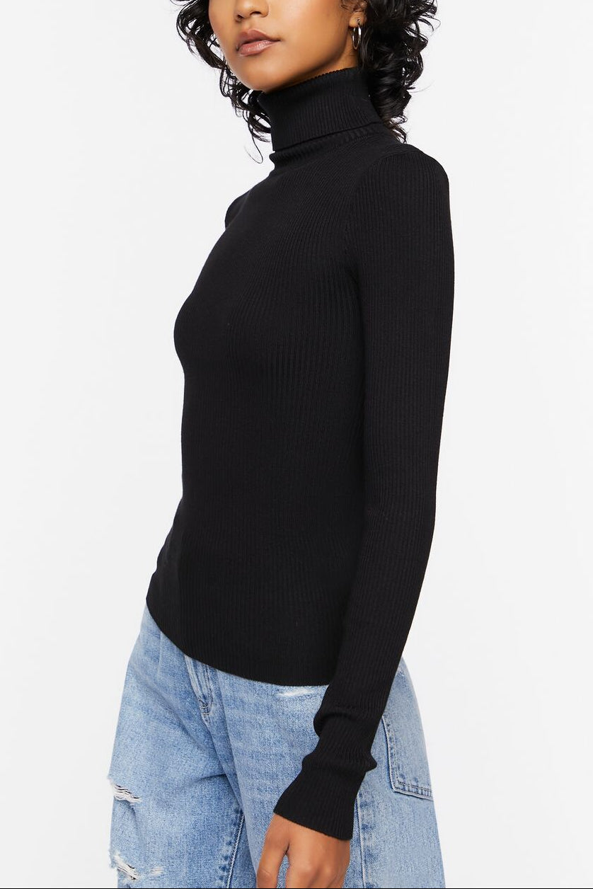  Forever 21 Ribbed Turtleneck Sweater-Knit Top - grey - Bonton