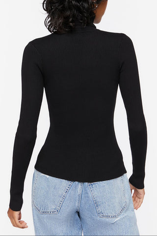 Ribbed Turtleneck Sweater-Knit Top
