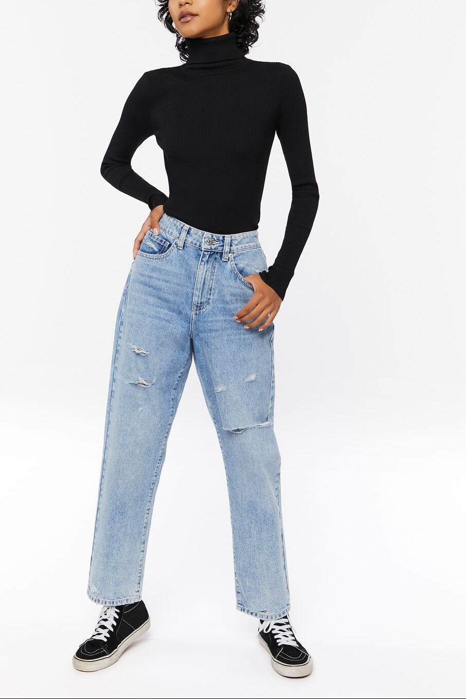  Forever 21 Ribbed Turtleneck Sweater-Knit Top - grey - Bonton