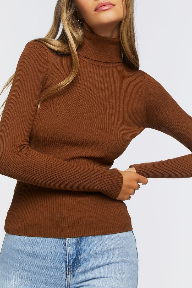  Forever 21 Ribbed Turtleneck Sweater-Knit Top - grey - Bonton