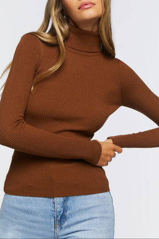 Ribbed Turtleneck Sweater-Knit Top
