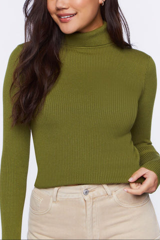 Ribbed Turtleneck Sweater-Knit Top