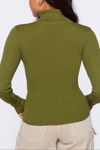 Ribbed Turtleneck Sweater-Knit Top