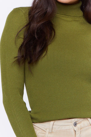 Ribbed Turtleneck Sweater-Knit Top